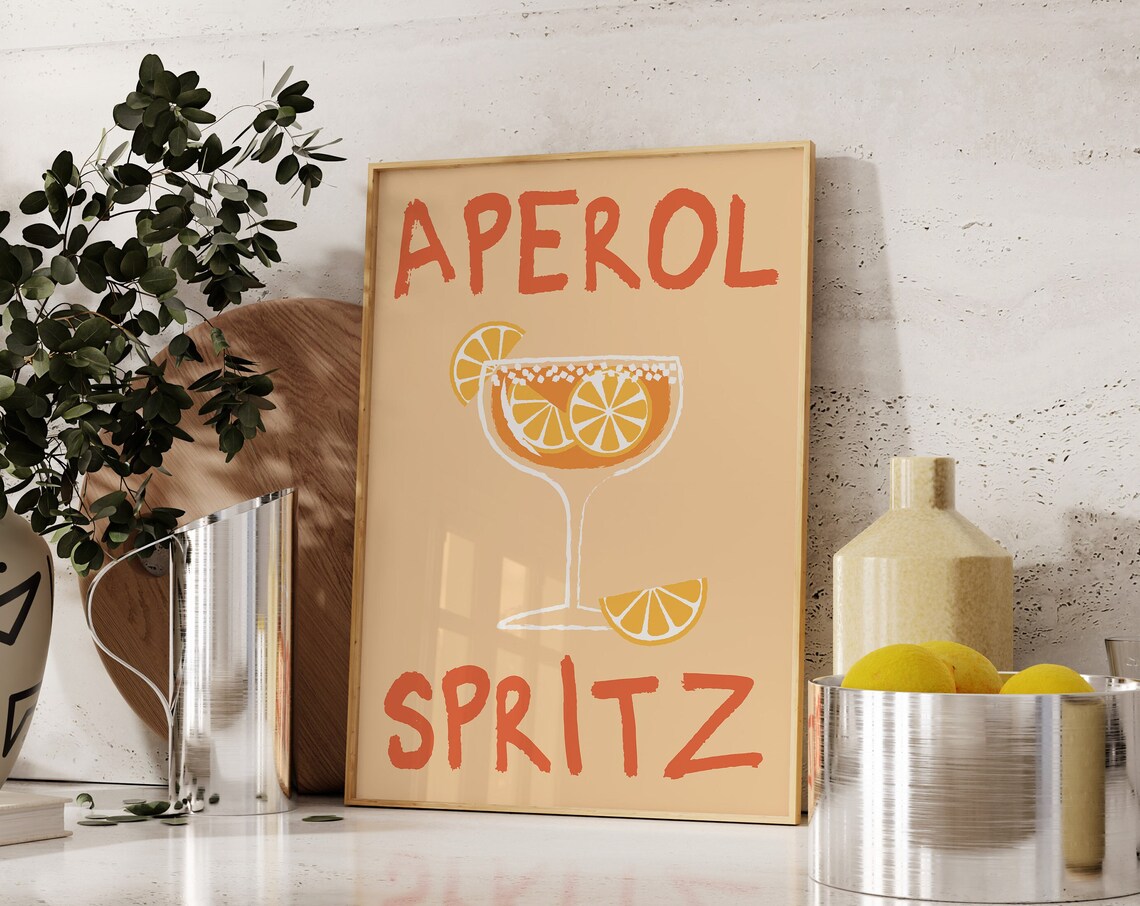 Aperol Spritz Orange Cocktail Glass Illustration Trendy Kitchen Bar Poster - Image 4