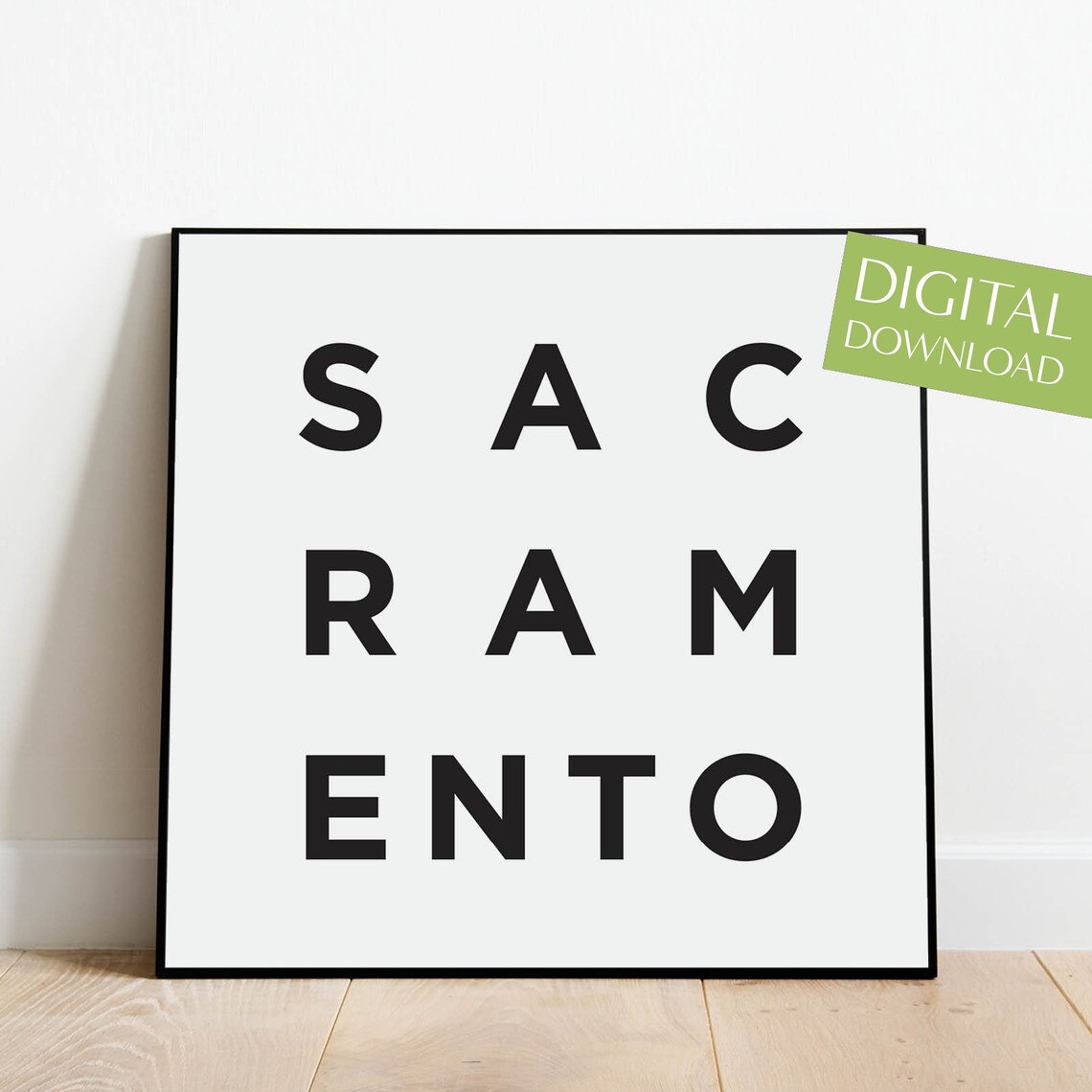 Sacramento Block Letter Typography Minimalist City Art Poster