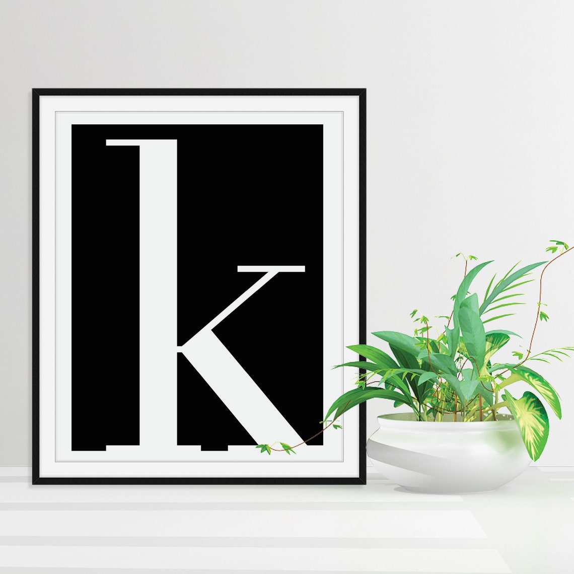 Lowercase Letter K Monogram Poster White on Black Modern Decor - Image 4
