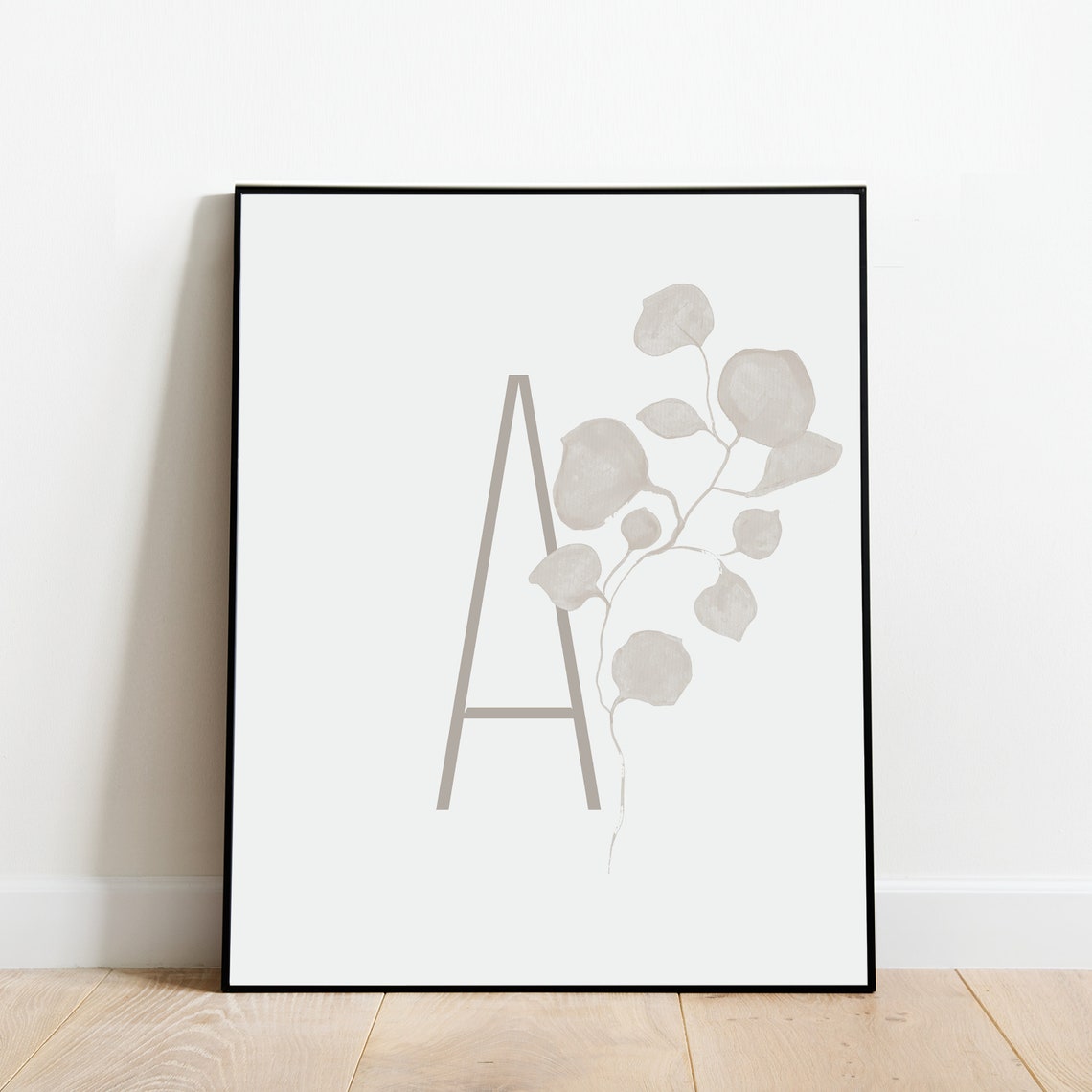 Letter A Botanical Initial Wall Art with Black Branch Silhouette - Image 4