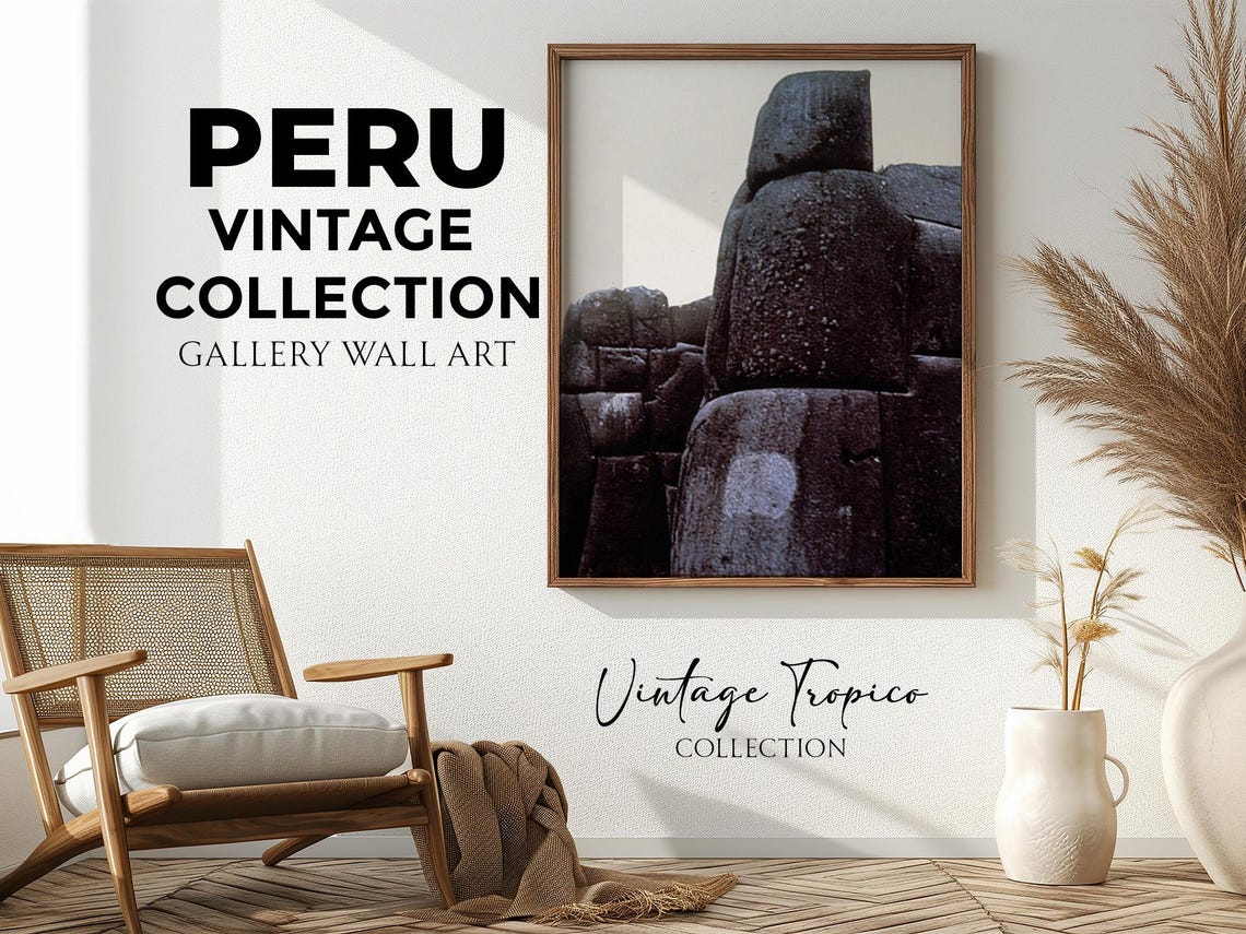 Machu Picchu Massive Inca Stone Doorway Vintage Peru Ruins Wall Art