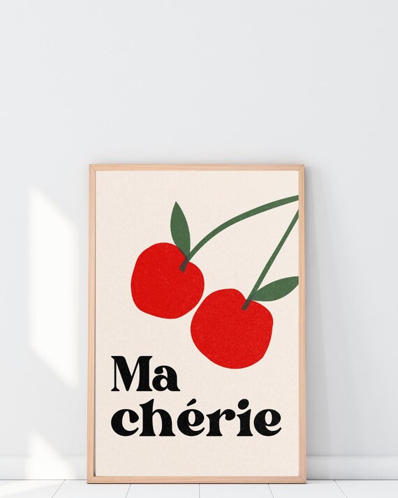Ma Cherie Cherries French Kitchen Retro Style Cream Wall Art