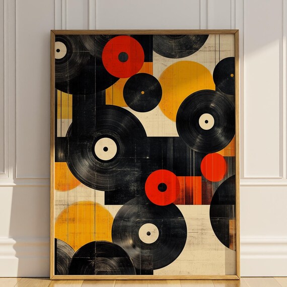 Abstract Vinyl Records Retro Mid Century Modern Music Decor Poster