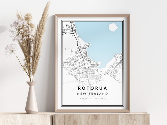 Rotorua City Map Print Poster Wall Art Geographic