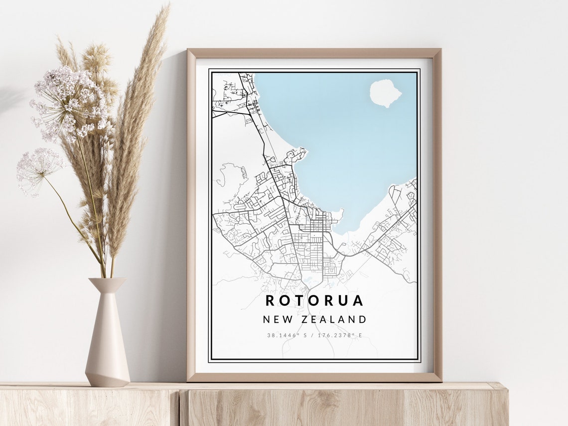 Rotorua City Map Print Poster Wall Art Geographic
