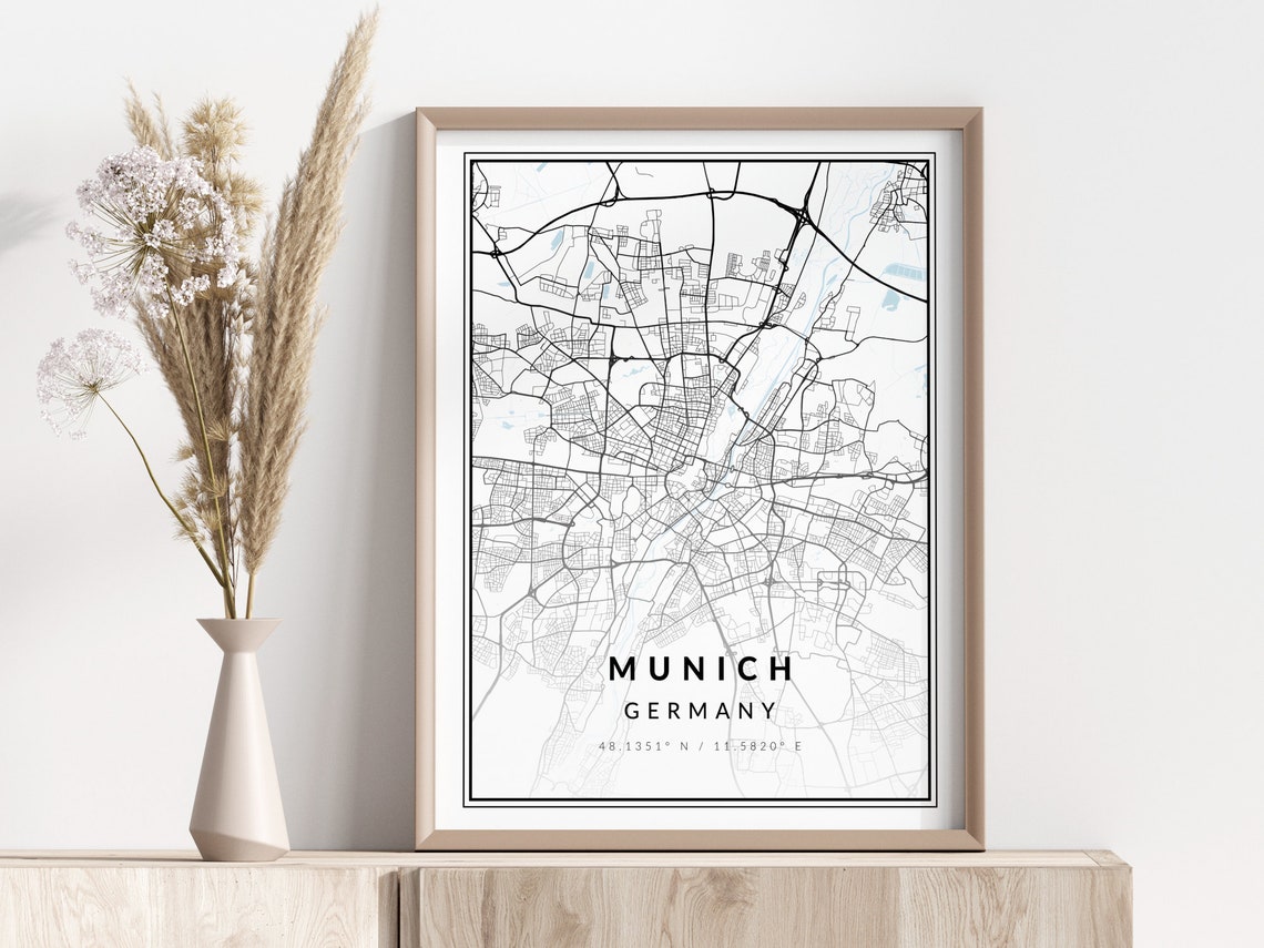 Munich Germany City Street Map Coordinates Minimalist Art Poster