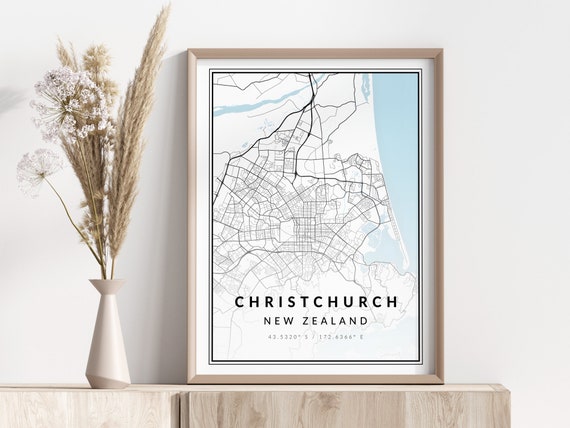 Christchurch City Map Print Poster Wall Art Geographic