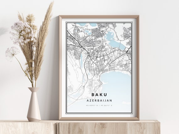 Baku City Map Print Poster Wall Art Geographic