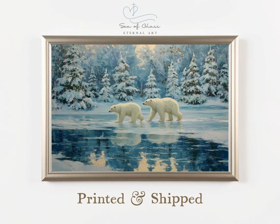 Polar Bear Oil Painting, Winter Wildlife Art Print
