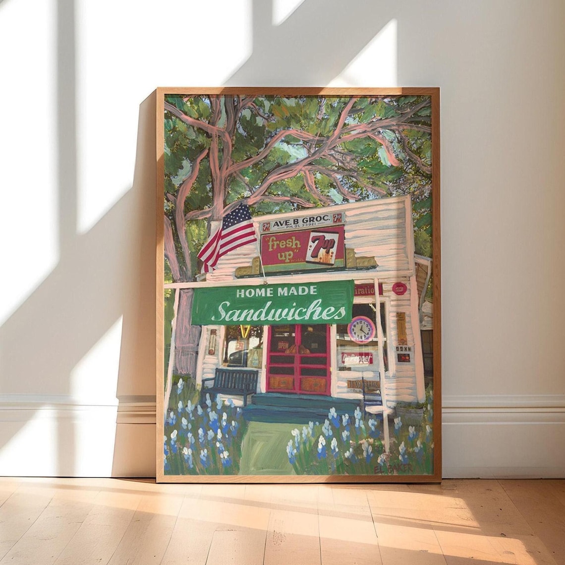 Austin Texas Avenue B Grocery Bluebonnets Art Print