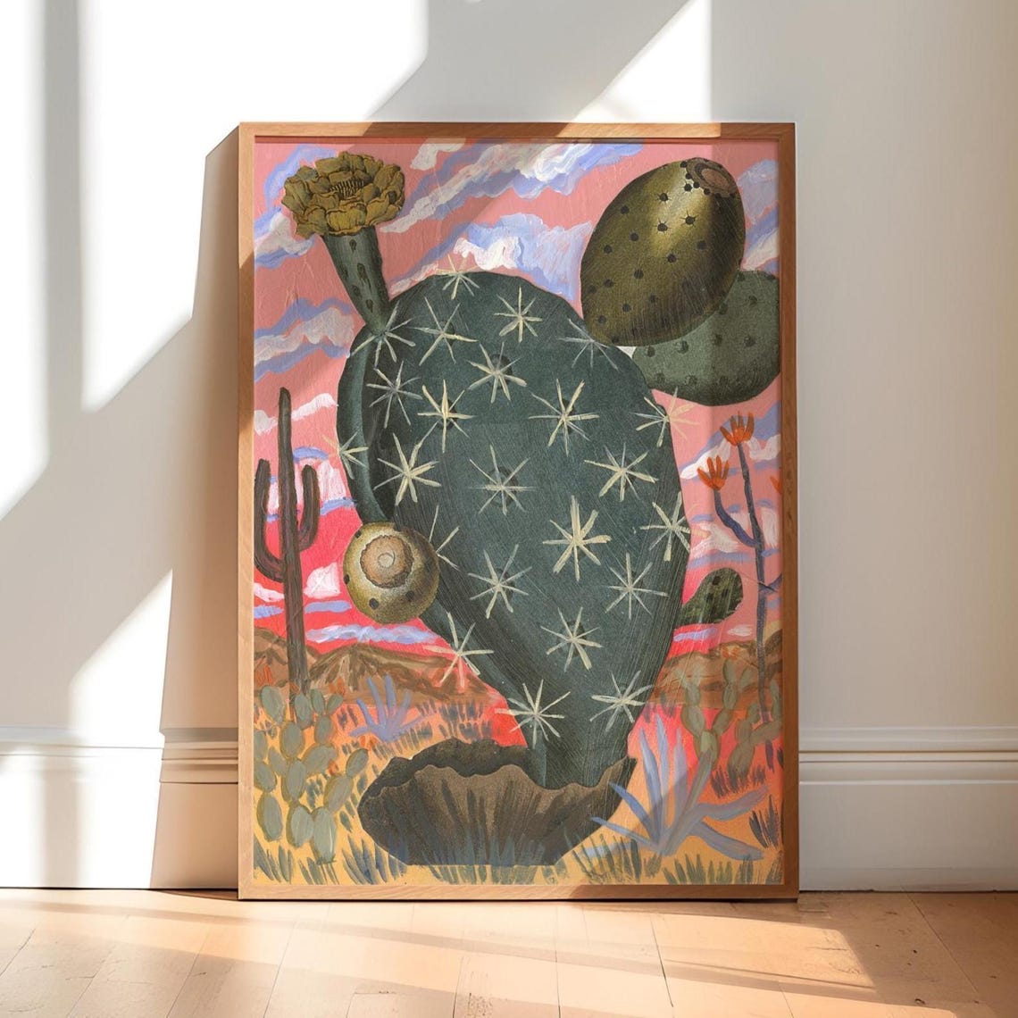 Vintage Prickly Pear Cactus Art Print, Retro Desert Collage