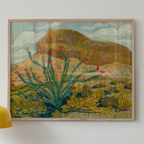 Ocotillo Landscape Vintage Western Desert Art Print