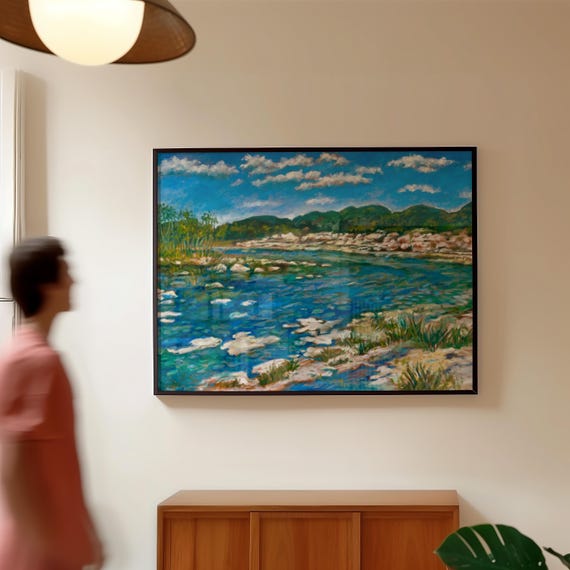 Guest Artist Texas Hill Country Print Rio Frio Leakey Garner State Park Landscape Painting Vintage Nature Art Retro
