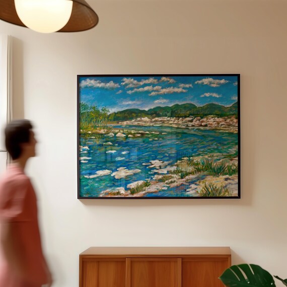 Rio Frio River Texas Hill Country Landscape Oil Painting Wall Art