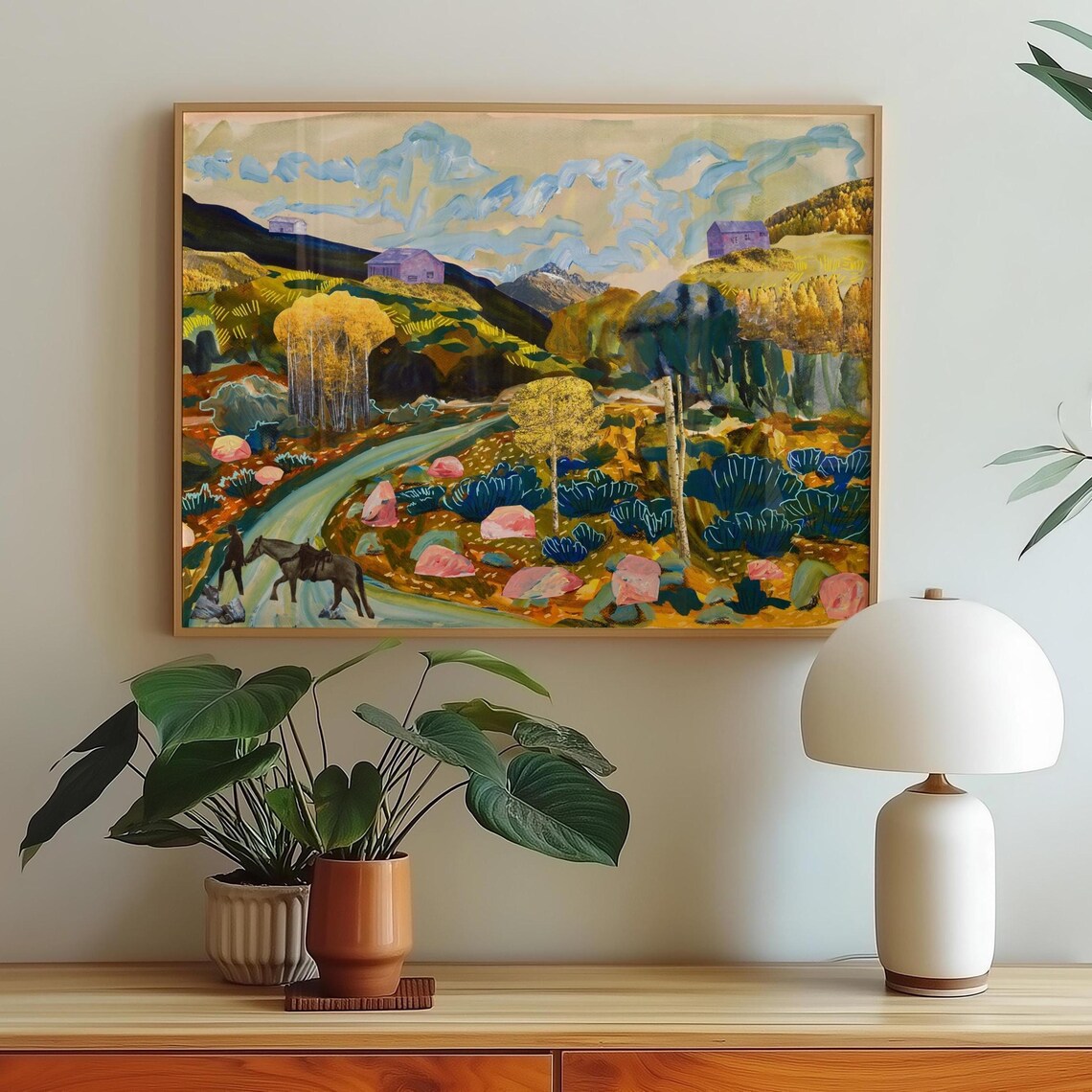 Western Cowboy Collage Print, Vintage Mid-Century Landscape