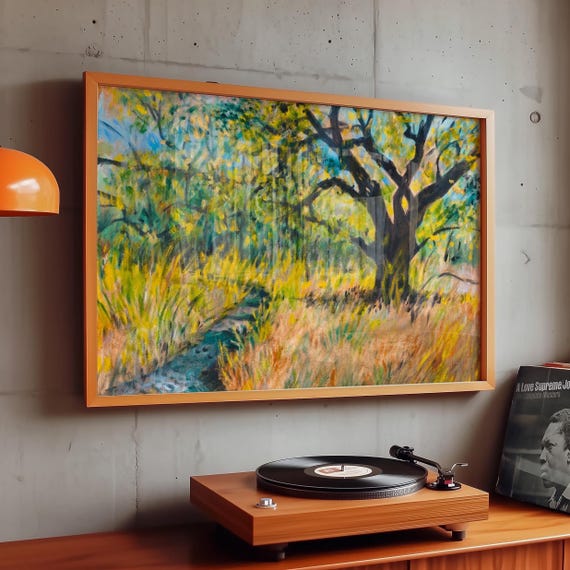 Texas Hill Country Live Oak Oil Painting Print, Boho Nature