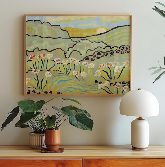 Light Green Landscape Print, Abstract Texas Wall Art