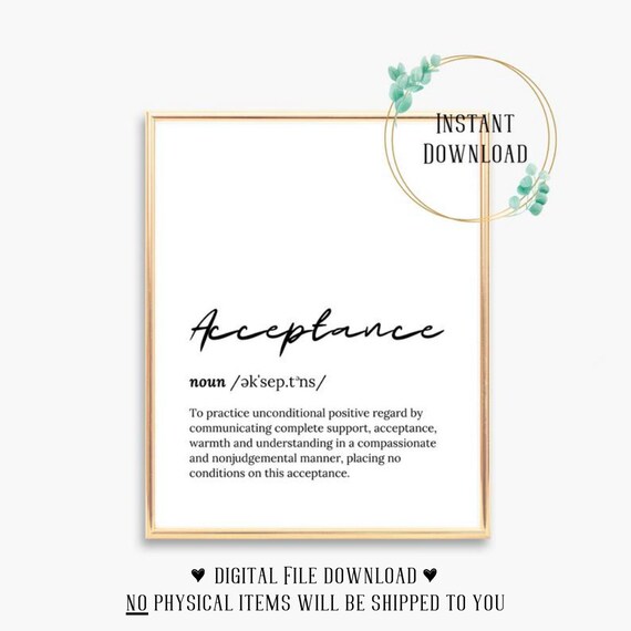 Acceptance Dictionary Definition Script Font Therapy Office Poster