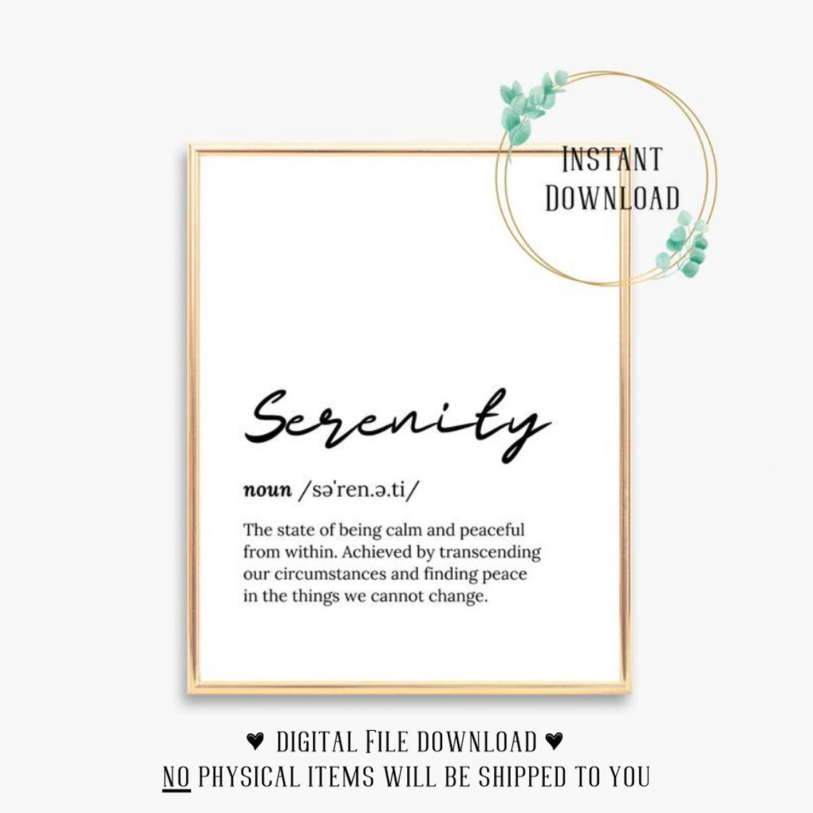 Serenity Definition Script Typography Inspirational Word Poster