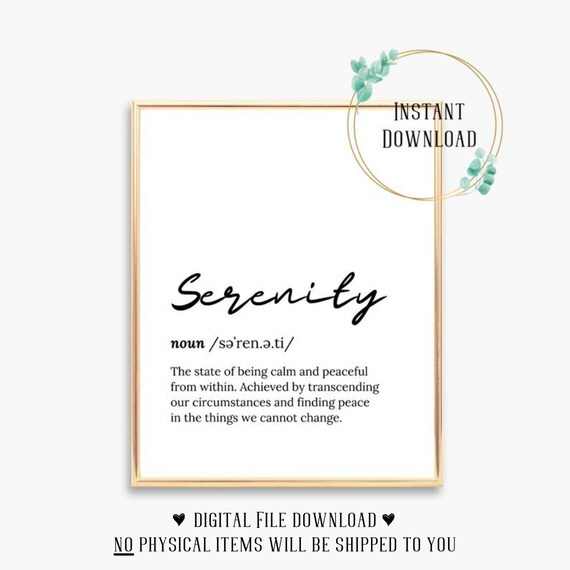 Serenity Definition Script Typography Inspirational Word Poster