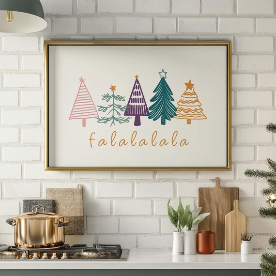 Hand Drawn Christmas Tree Falalalala Colorful Christmas Print Cute Festive Retro Christmas Art Holiday Quick Print