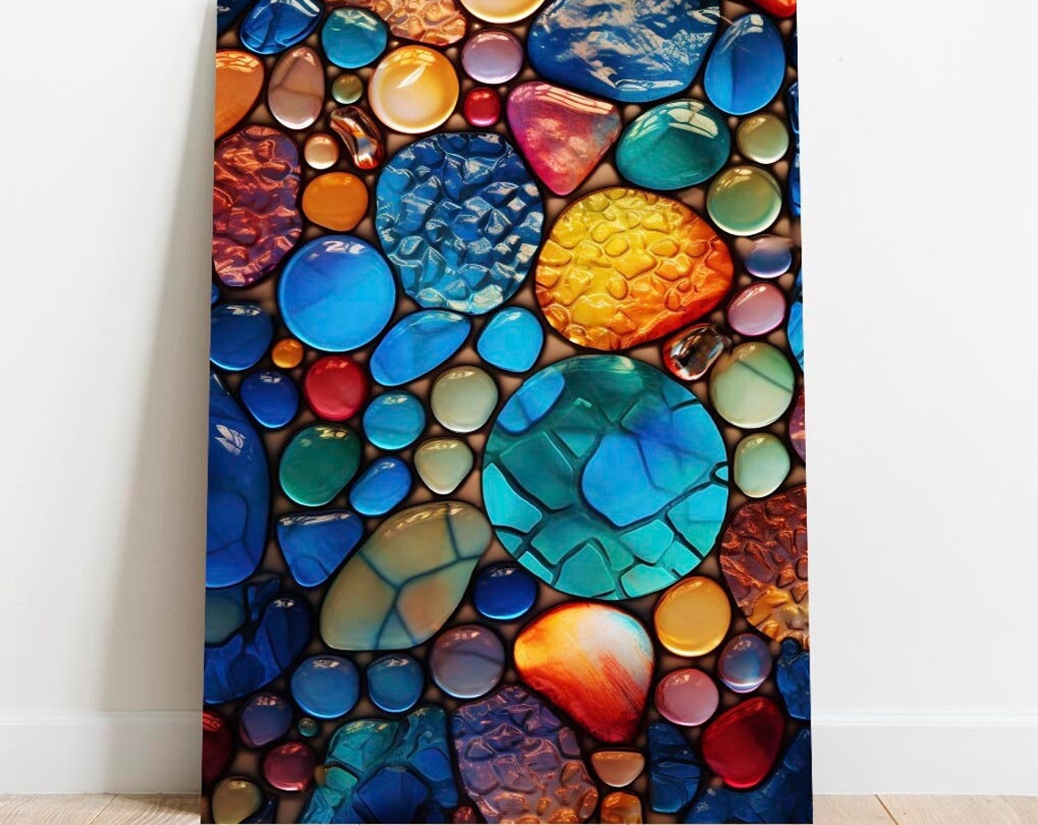 Vibrant Glass Mosaic Pebbles Abstract Fractal Modern Art Poster
