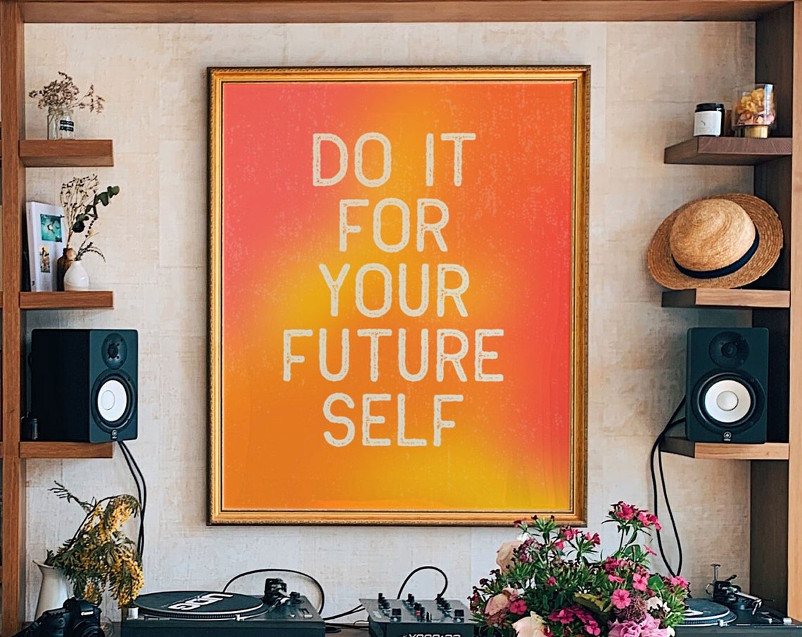 Do It for Your Future Self Orange Stencil Bold Quote Wall Poster