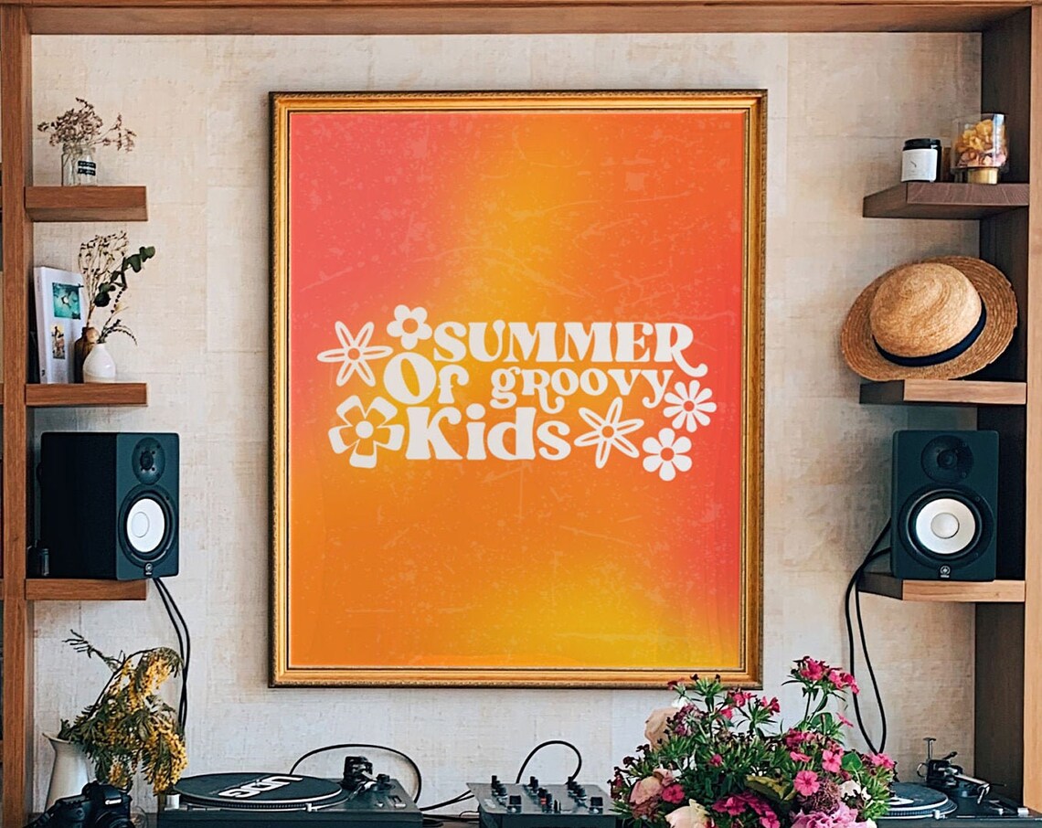 Summer of Groovy Kids Orange Daisy Retro Fun Quote Wall Poster