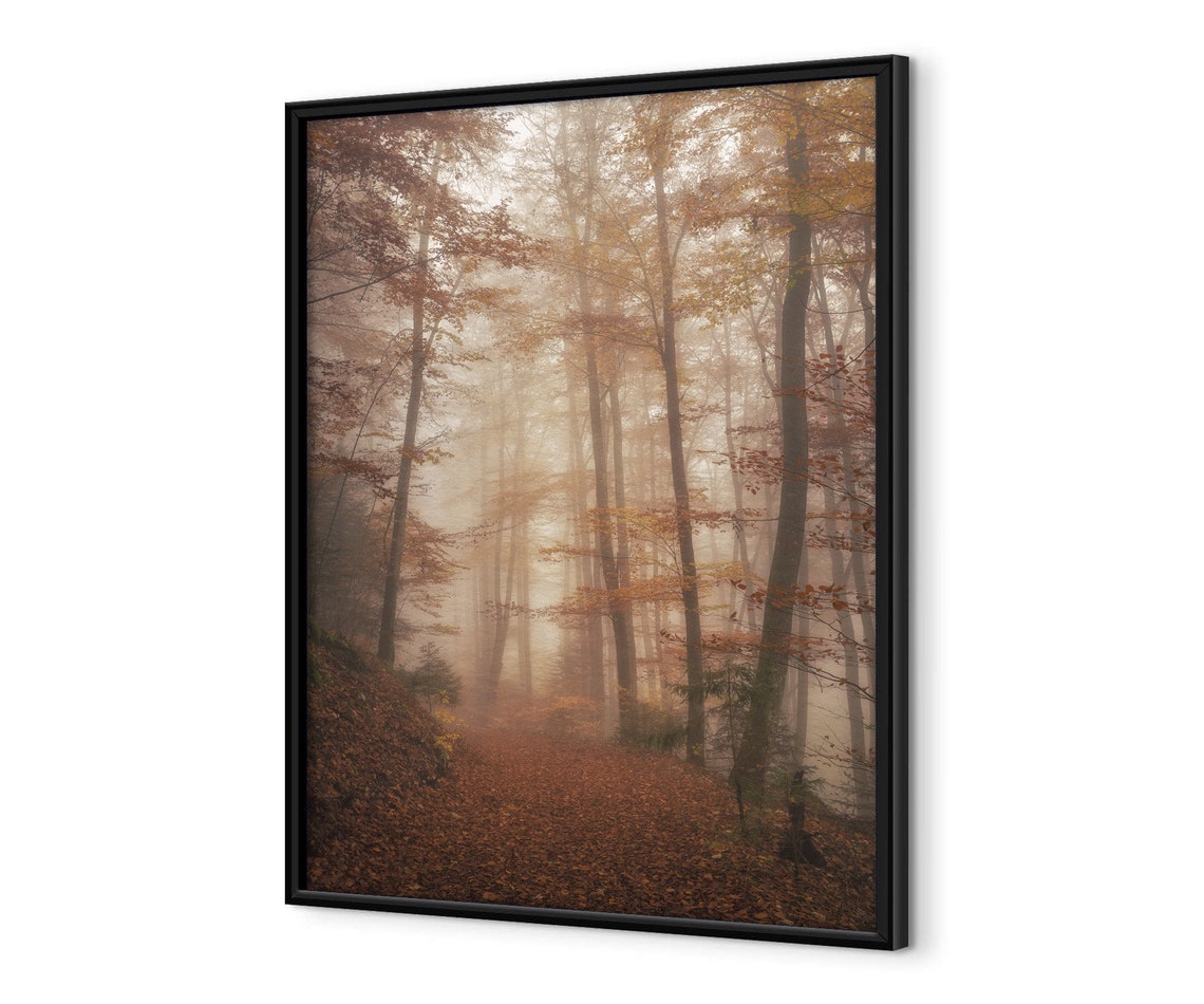 Golden Autumn Path Through Foggy Forest With Fallen Leaves Poster - Image 4