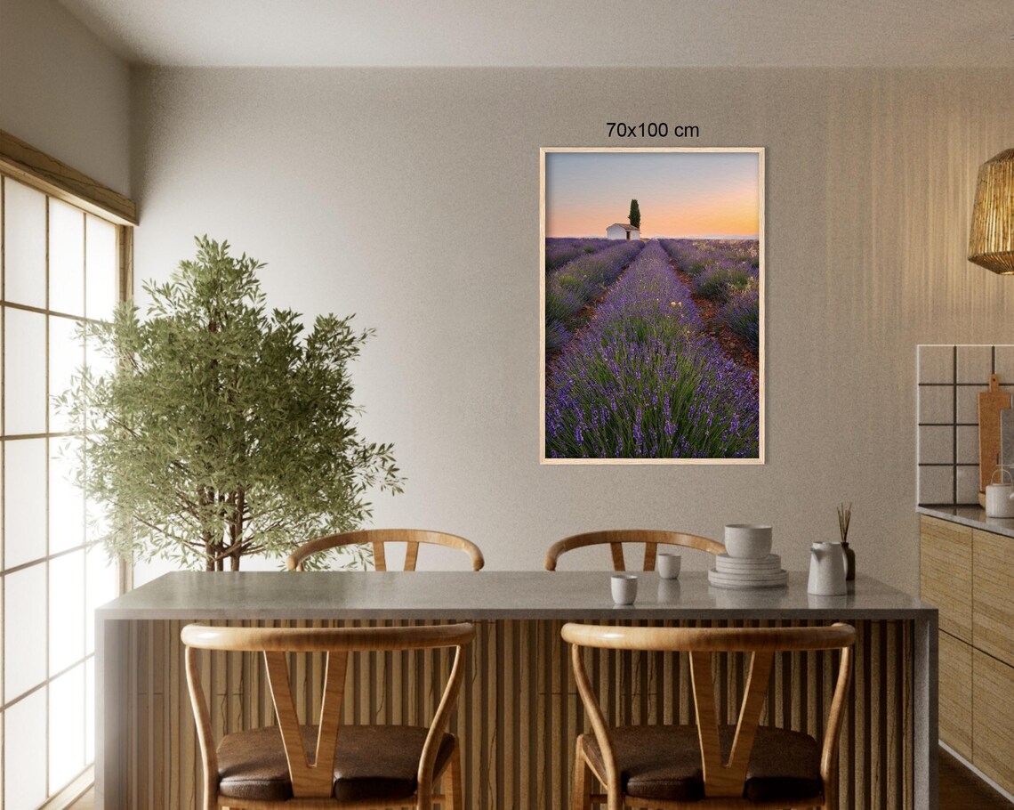 Provence Lavender Field Rows At Sunset With Countryside Cottage Poster - Image 3