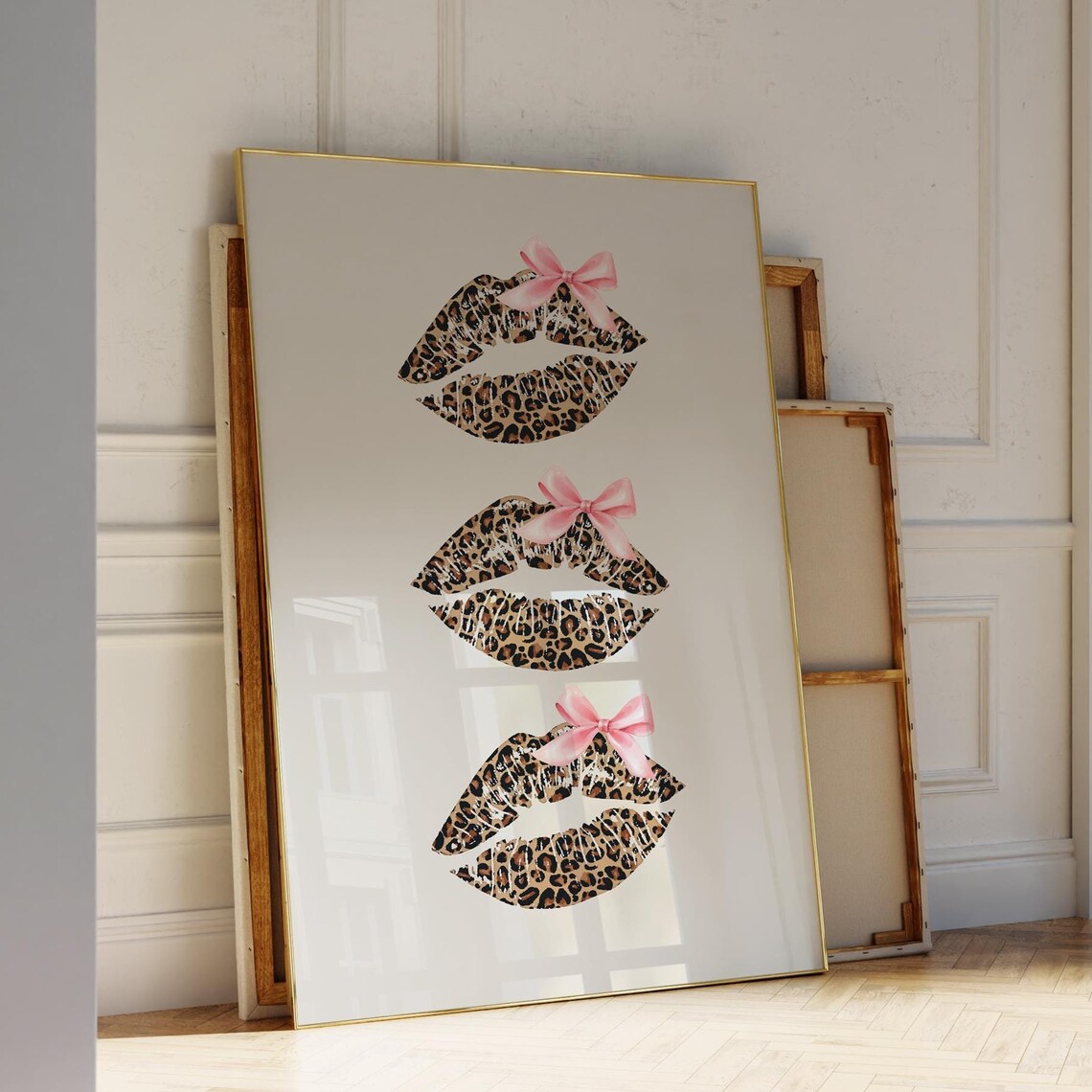 Pink Bow Cheetah Lips, Retro Leopard Art Print