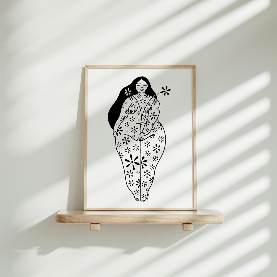 As She Is Black White Floral Woman Body Positive Curvy Art Poster