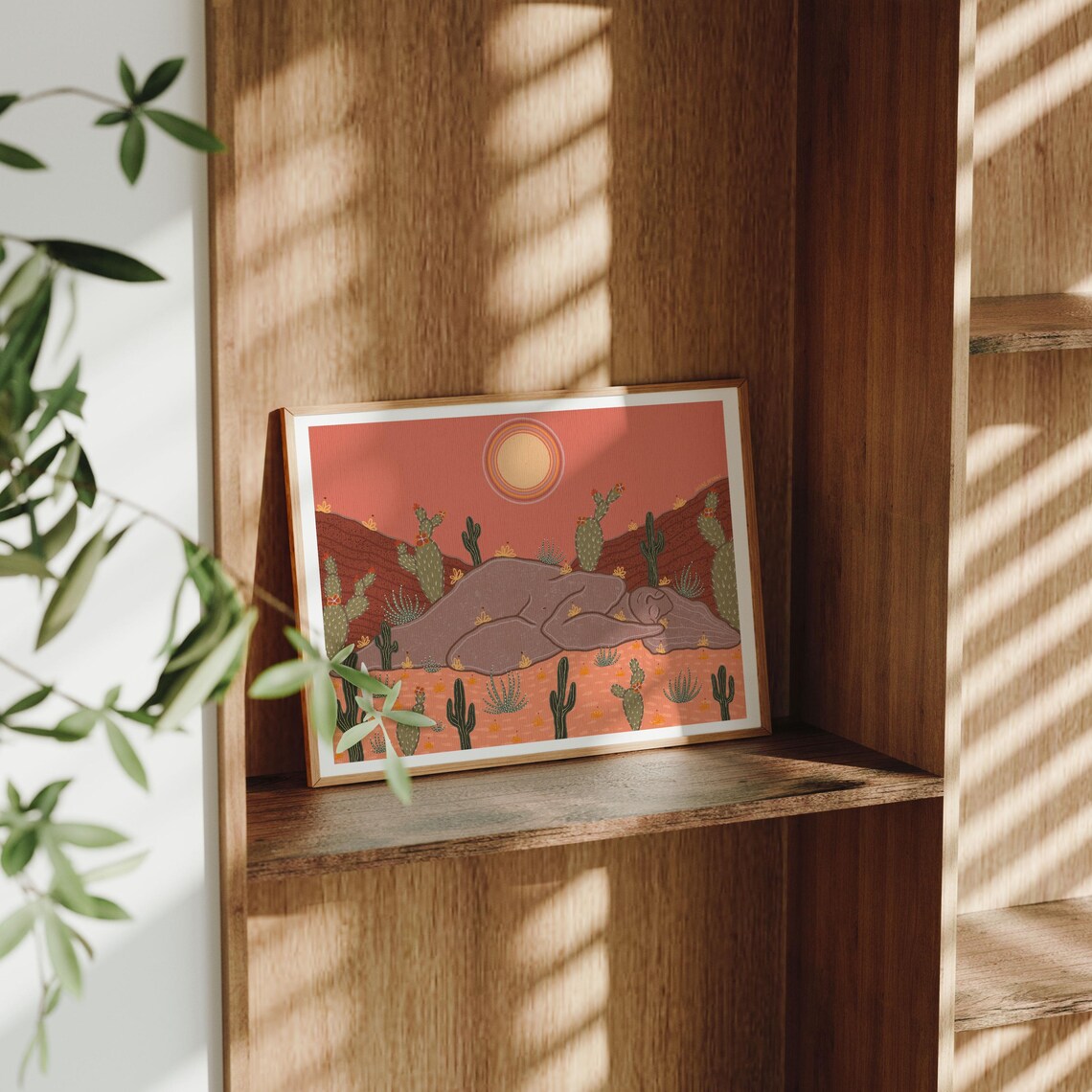 Sleepy Mountain Desert Woman Silhouette Cactus Sunset Art Poster - Image 3