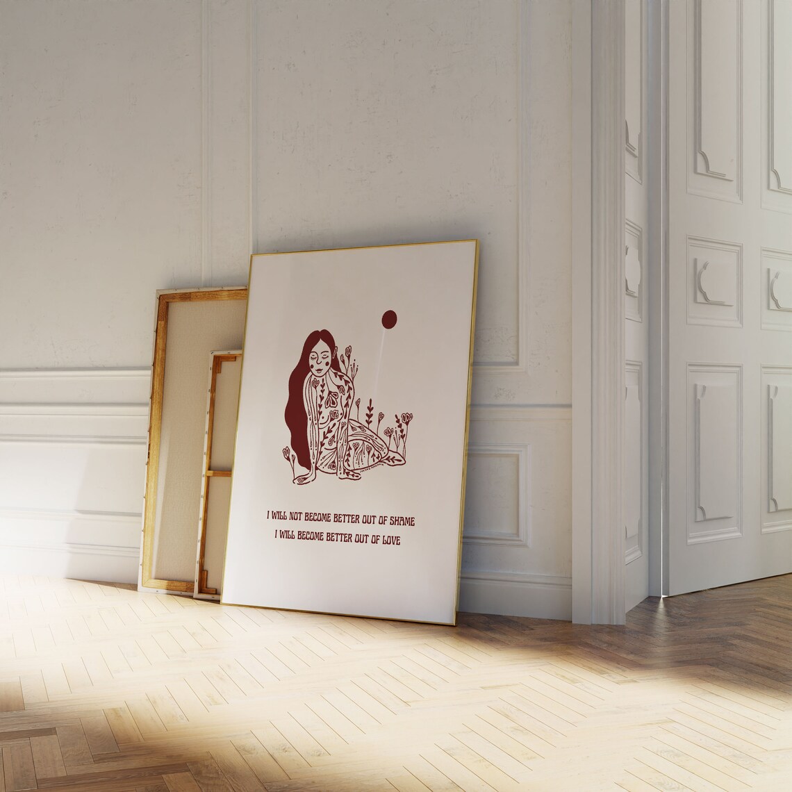 I Will Not Become Better Out of Shame Burgundy Line Art Poster - Image 4