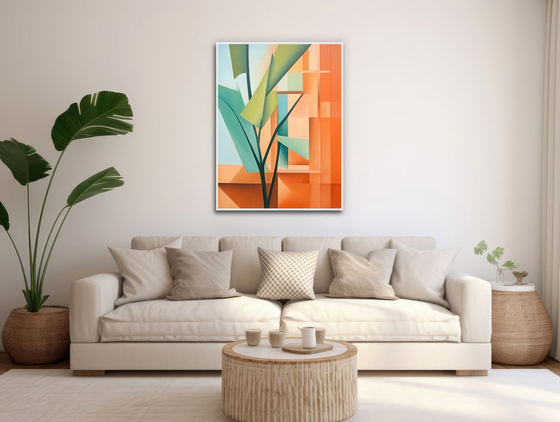 Large Mid Century Wall Art Framed Print Midcentury Modern Abstract Painting Tropical Botanical Artwork Getaway - Image 3