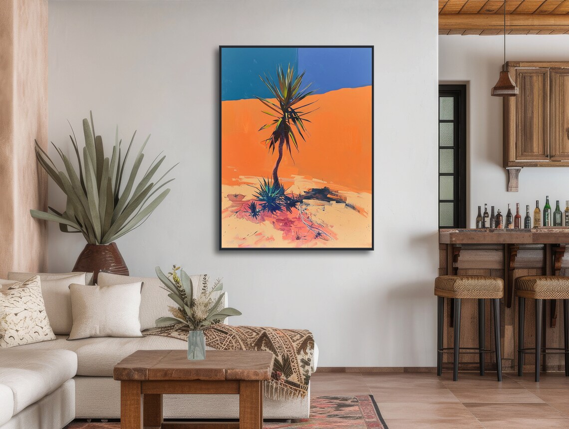 Minimal Desert Yucca Painting Orange Dunes Blue Sky Modern Wall Poster - Image 3