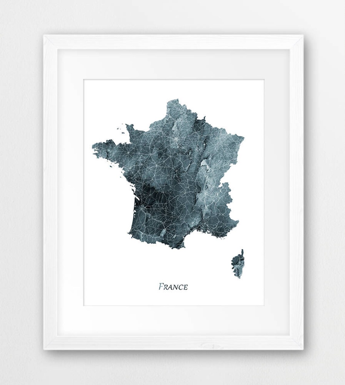 France Map Print, Watercolor Travel Poster
