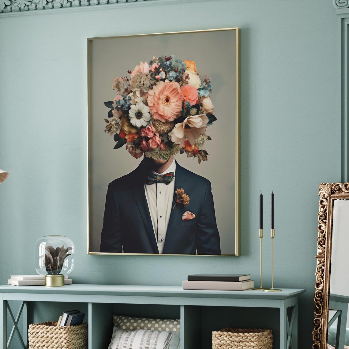 Mr Bouquet Floral Man In Suit Art Print