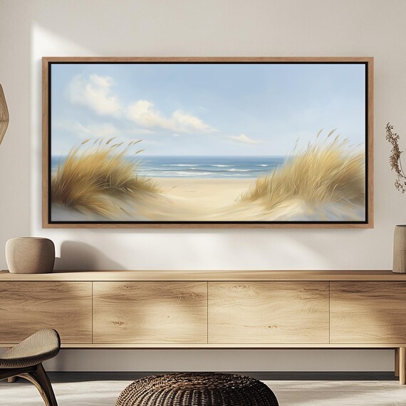Seaside Dunes With Beach Grass Overlooking Calm Blue Ocean Wall Art