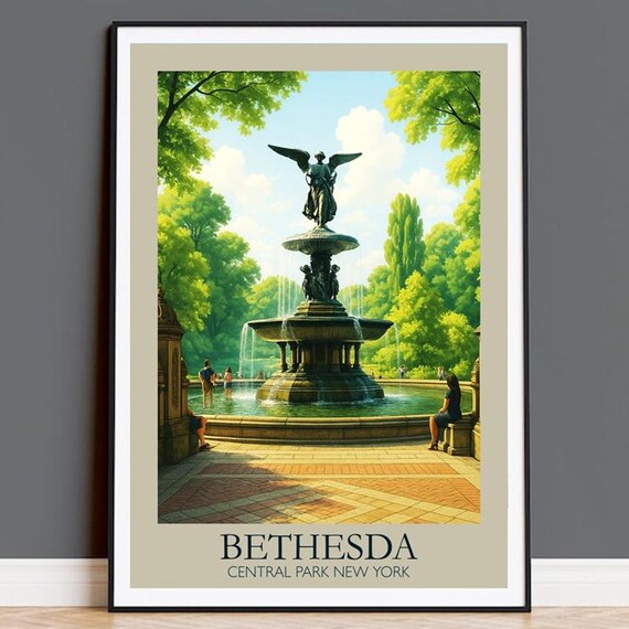 Bethesda Fountain Central Park New York Angel Statue Travel Poster