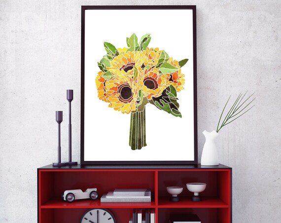 Sunflower Bouquet Watercolor Vibrant Yellow Floral Still Life Poster