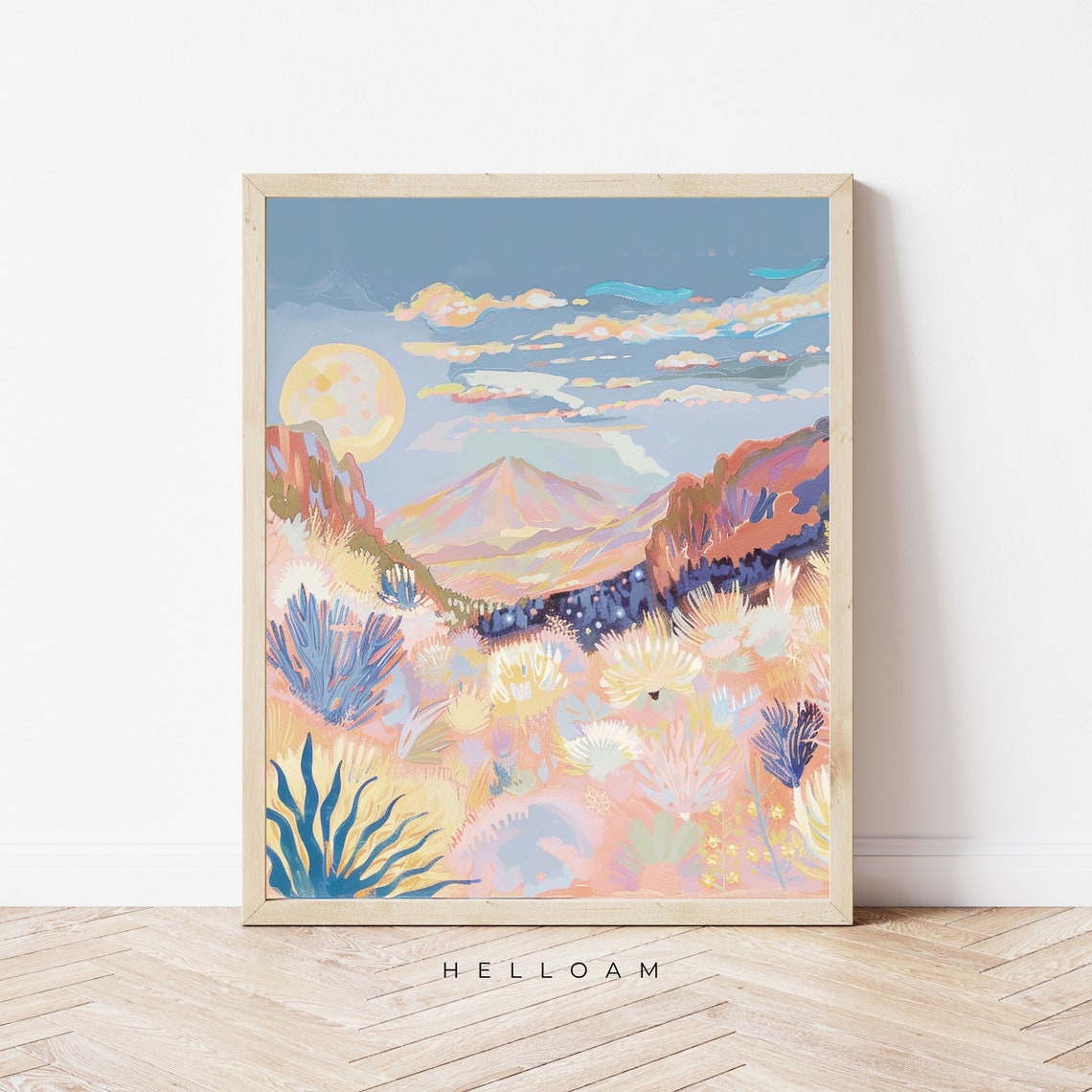 Southwest Desert Sunset Golden Sun Pastel Canyon Landscape Art Print - Image 2