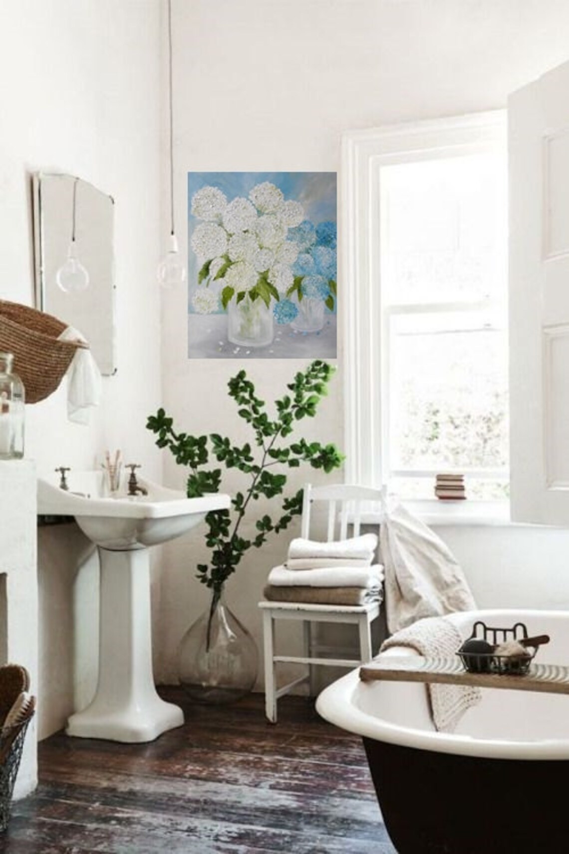 Blue and White Hydrangea Impasto Oil Painting Art Print - Image 2