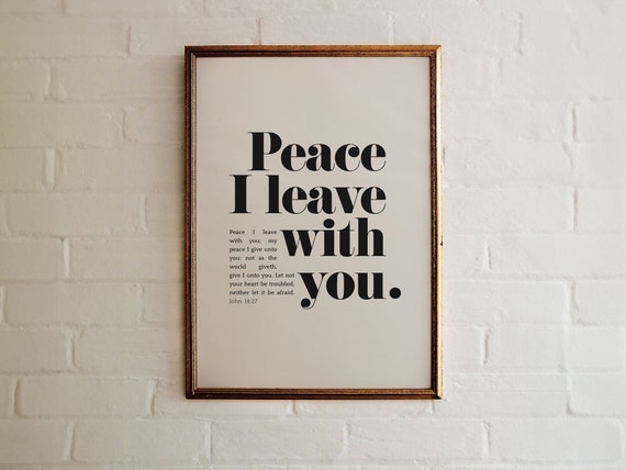 Custom Peace I Leave With You Kjv John 1427 Bible Verse Wall Art Christian Modern Minimalist Scripture Typography Design Gift For Home