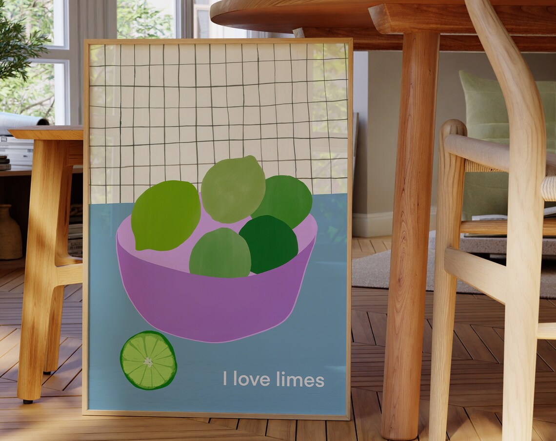 Limes Retro Kitchen Poster Print, Citrus Fruit Art