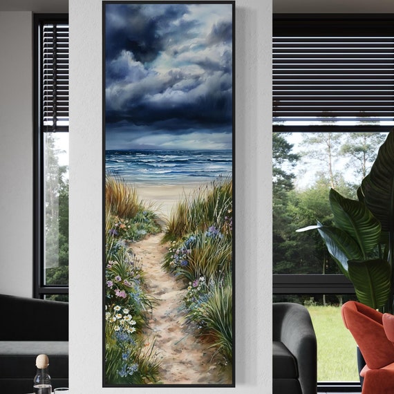 Beach Path Wall Art Serene Ocean Print Coastal Landscape Decor Moody Sea Artwork Rustic Seaside Art For Living Room