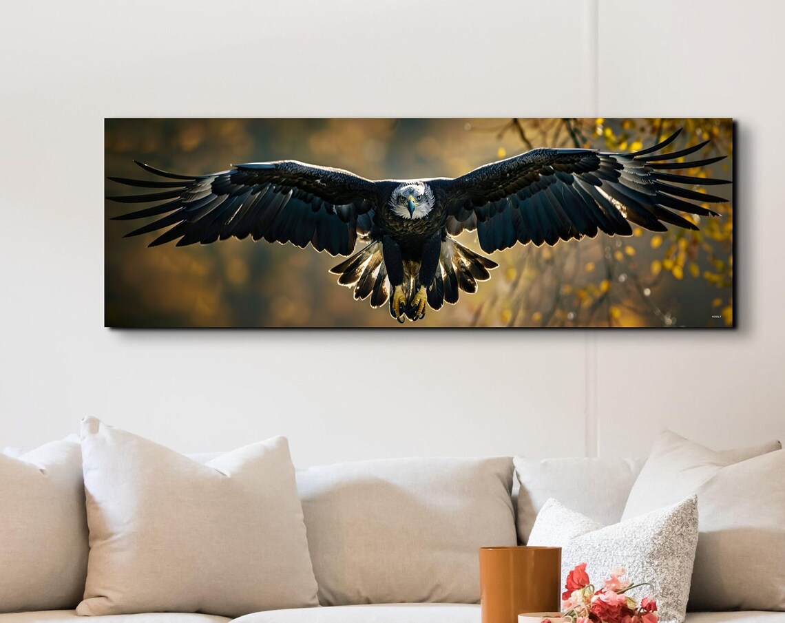 Flying Eagle Panorama, Nature Bird Art Print