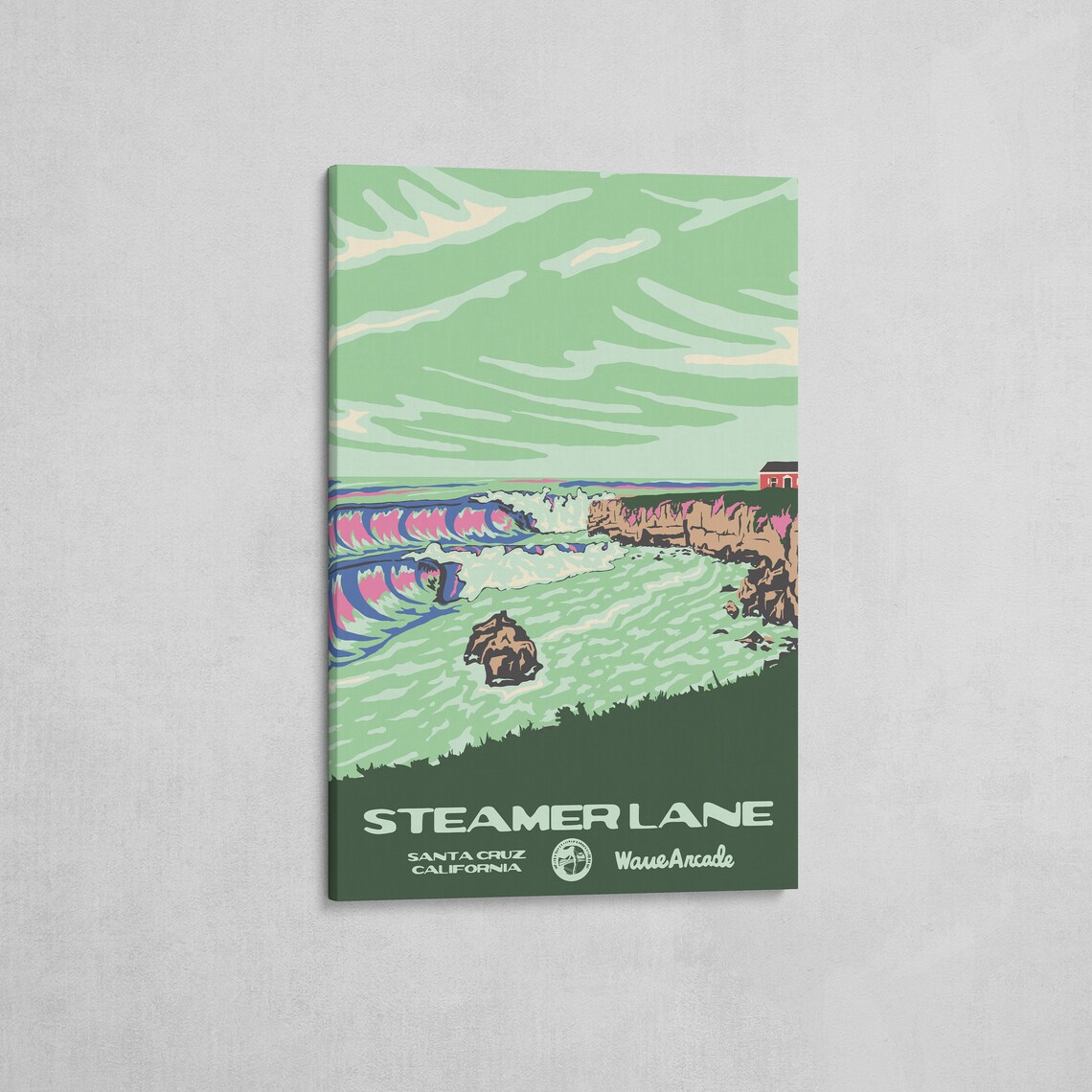 Steamer Lane Santa Cruz California Cliff Waves Surf Travel Poster - Image 2