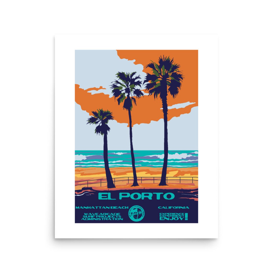 El Porto Manhattan Beach California Palm Trees Sunset Surf Poster - Image 2