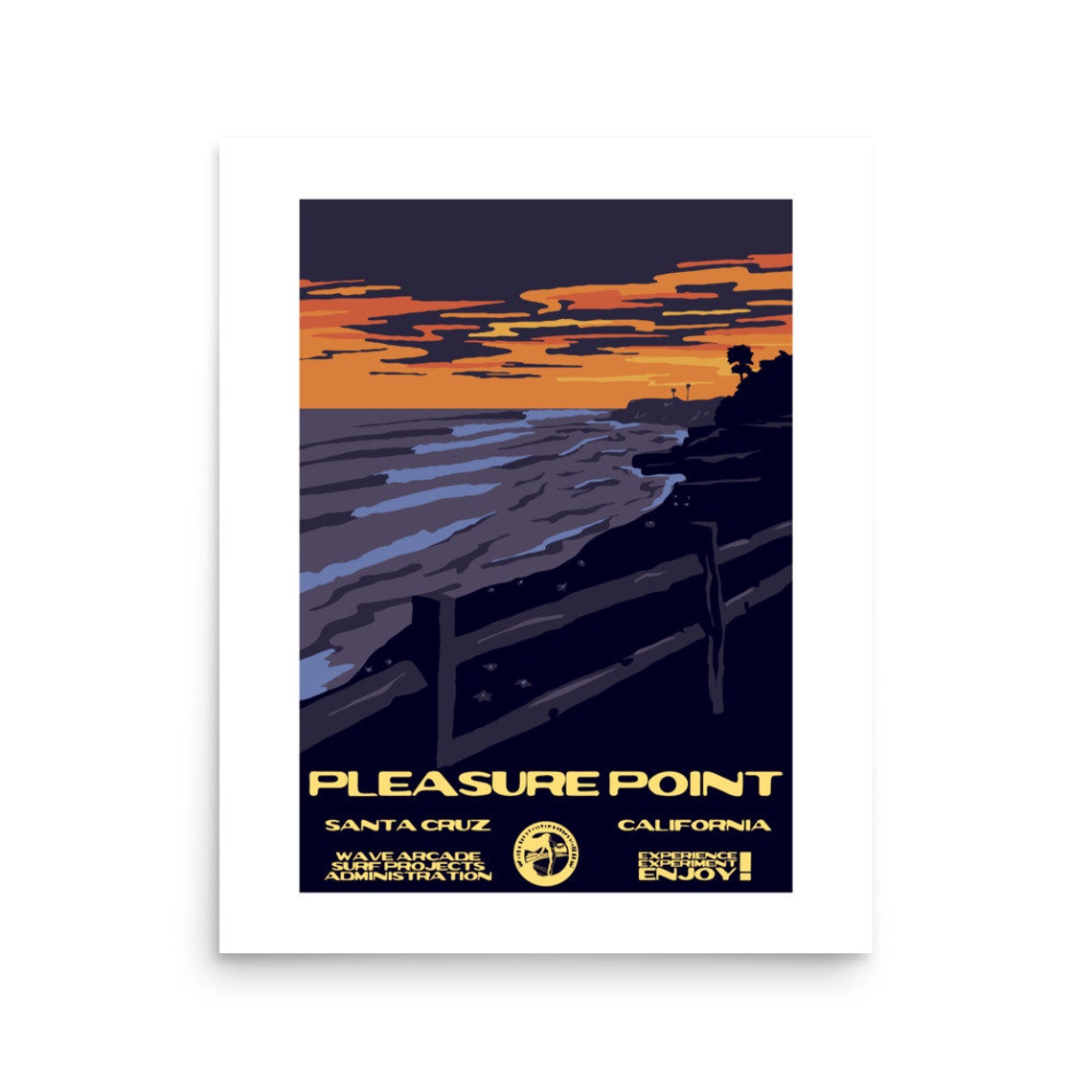 Pleasure Point Santa Cruz California Orange Sunset Cliffs Poster - Image 2